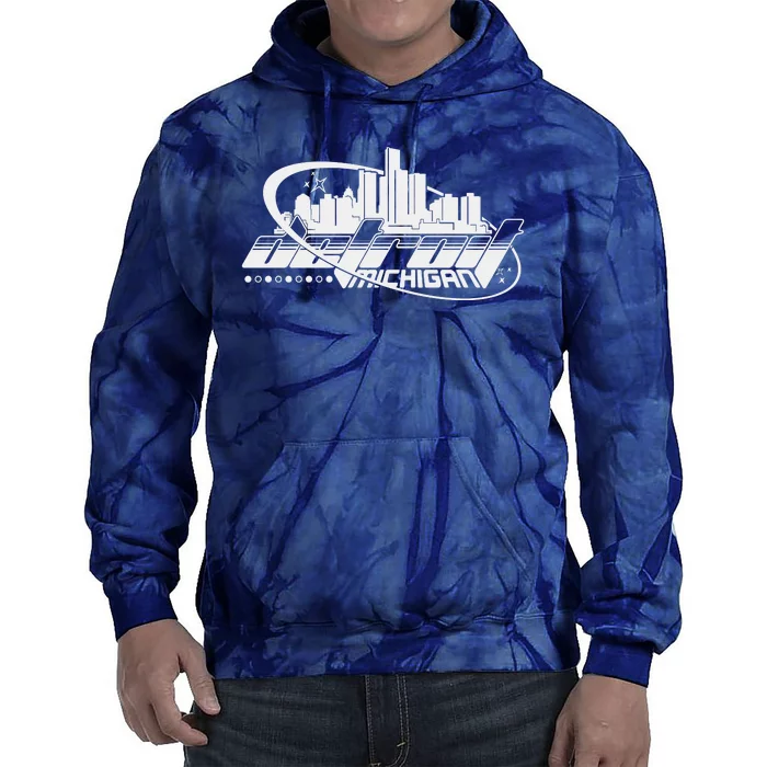 Retro Futuristic Detroit Michigan Skyline Logo Tie Dye Hoodie