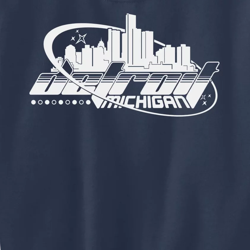 Retro Futuristic Detroit Michigan Skyline Logo Kids Sweatshirt