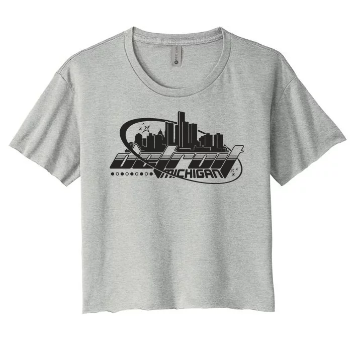 Retro Futuristic Detroit Michigan Skyline Logo Women's Crop Top Tee