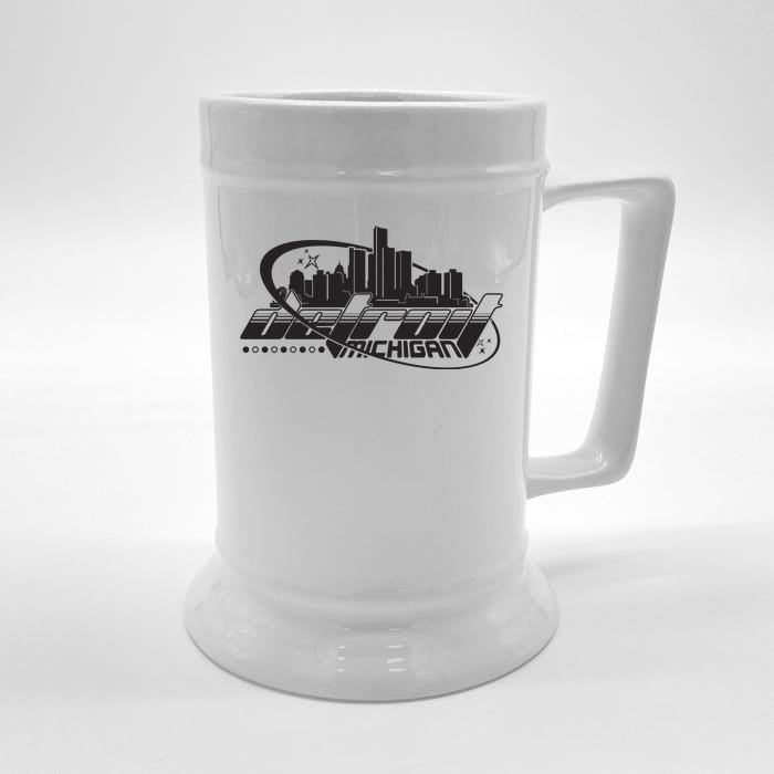 Retro Futuristic Detroit Michigan Skyline Logo Front & Back Beer Stein