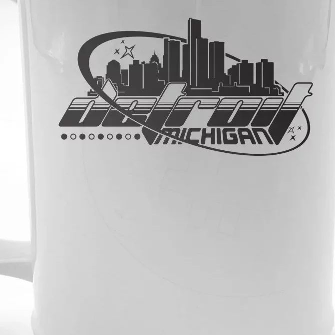 Retro Futuristic Detroit Michigan Skyline Logo Front & Back Beer Stein