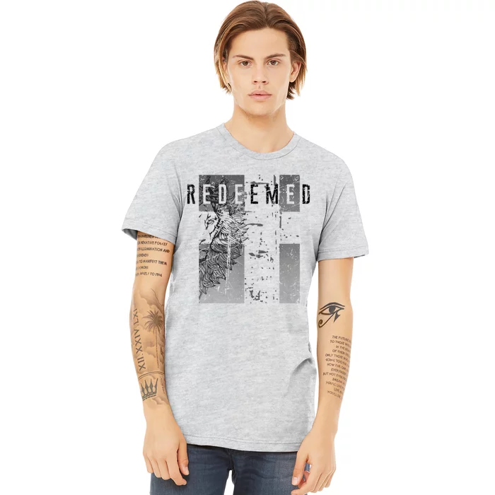 Redeemed Faded Distressed Grunge Lion With Cross Christian Premium T-Shirt