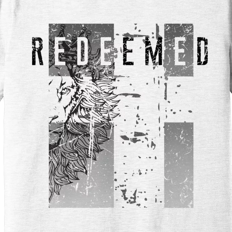 Redeemed Faded Distressed Grunge Lion With Cross Christian Premium T-Shirt