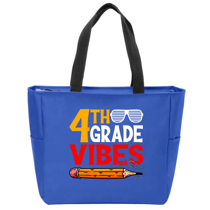 Retro First Day Of School 4Th Grade Vibes Back To School Gift Zip Tote Bag