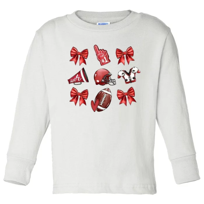 Red Football Design Retro Football DesignFootball Game Day Toddler Long Sleeve Shirt