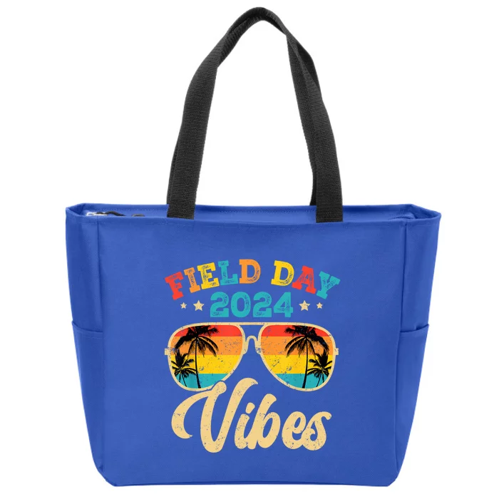 Retro Field Day Vibes Funny For Teacher Field Day Meaningful Gift Zip Tote Bag