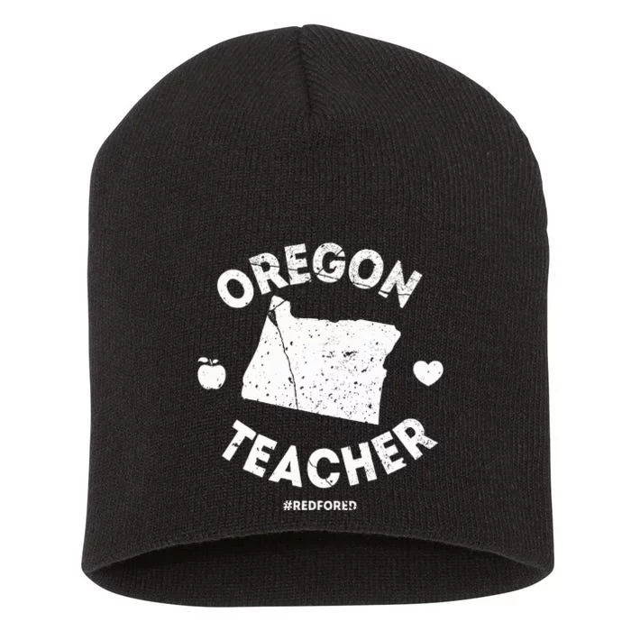 Red For Ed Teacher Oregon Or Education Short Acrylic Beanie