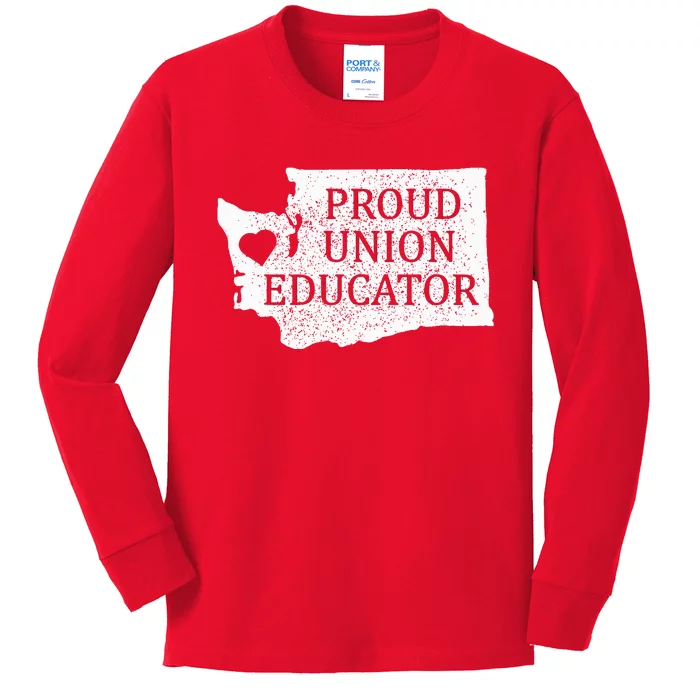 Red For Ed Washington Teacher Protest Union Educator Kids Long Sleeve Shirt