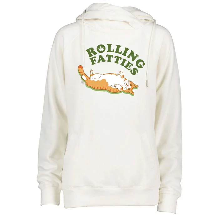 Rolling Fatties Funny Marijuana Cat Womens Funnel Neck Pullover Hood