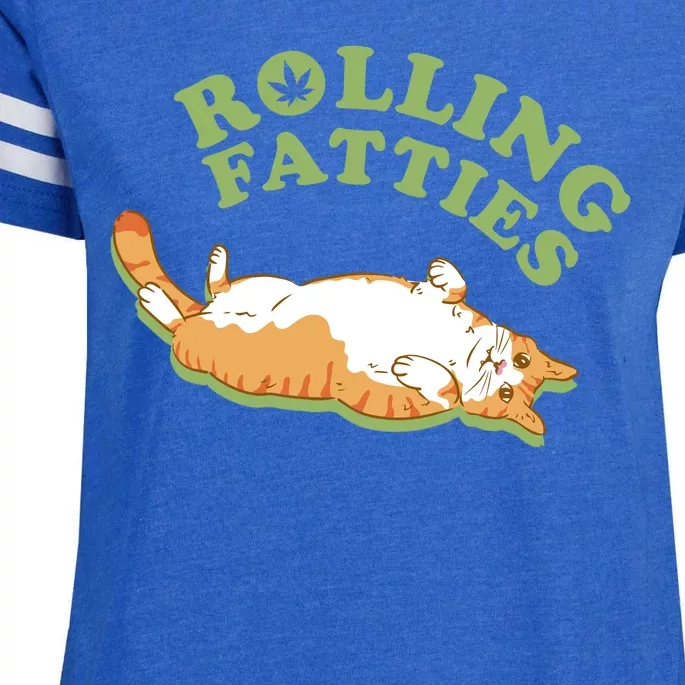 Rolling Fatties Funny Marijuana Cat Enza Ladies Jersey Football T-Shirt