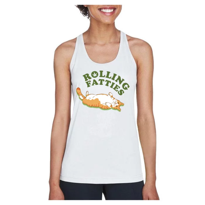 Rolling Fatties Funny Marijuana Cat Women's Racerback Tank