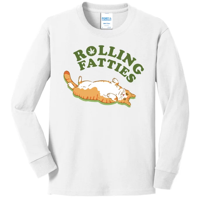 Rolling Fatties Funny Marijuana Cat Kids Long Sleeve Shirt