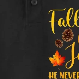 Retro Fall For Jesus He Never Leaves Autumn Christian Prayer Dry Zone Grid Performance Polo