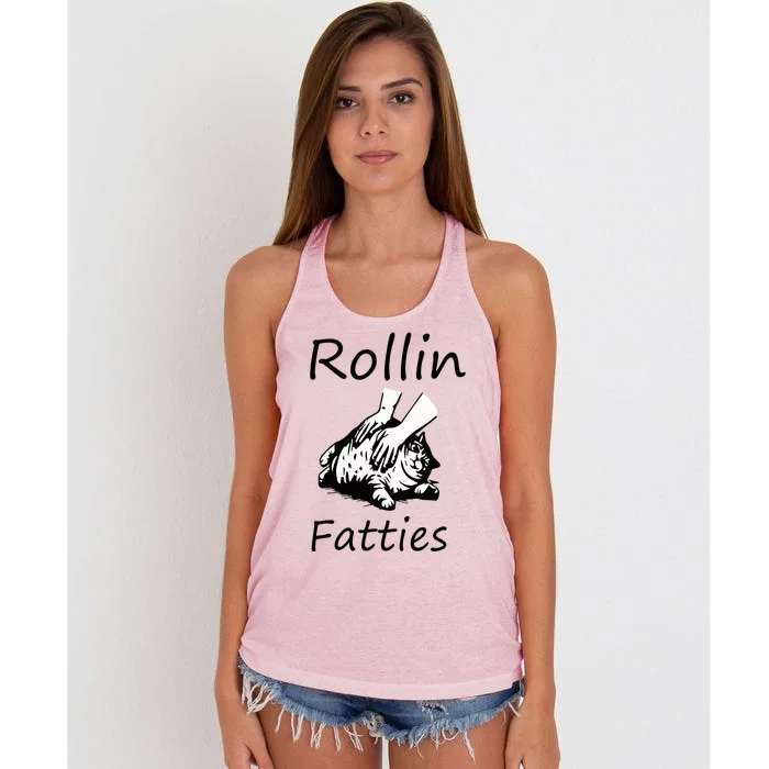 Rollin Fatties Funny Cat Meme Women's Knotted Racerback Tank