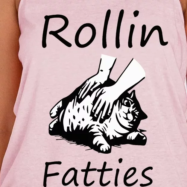 Rollin Fatties Funny Cat Meme Women's Knotted Racerback Tank