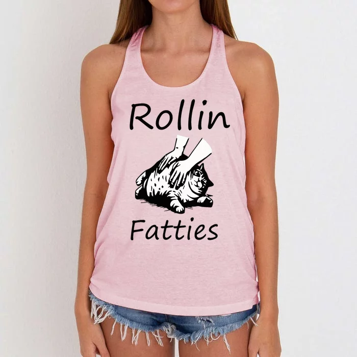 Rollin Fatties Funny Cat Meme Women's Knotted Racerback Tank