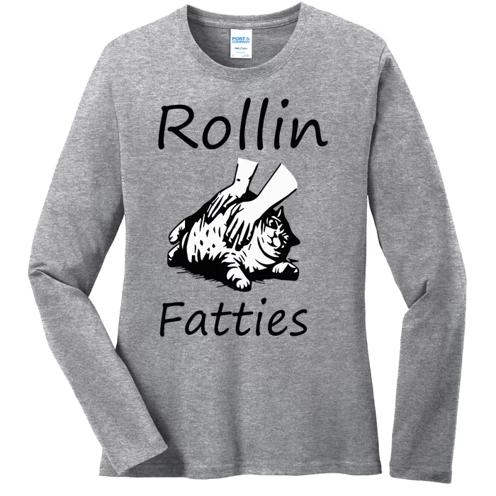 Rollin Fatties Funny Cat Meme Ladies Long Sleeve Shirt