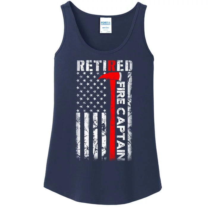 Retired Firefighter Fire Captain Retirement UAS flag Gifts Ladies Essential Tank