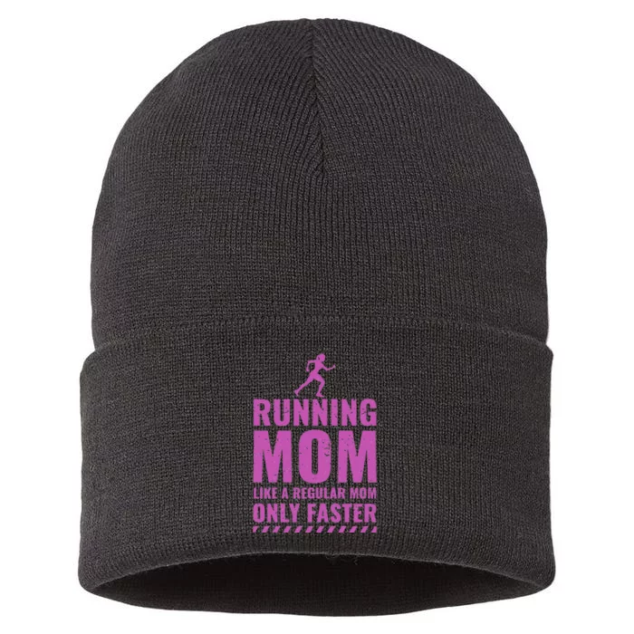 Runner Funny Fitness Running Mom Sustainable Knit Beanie