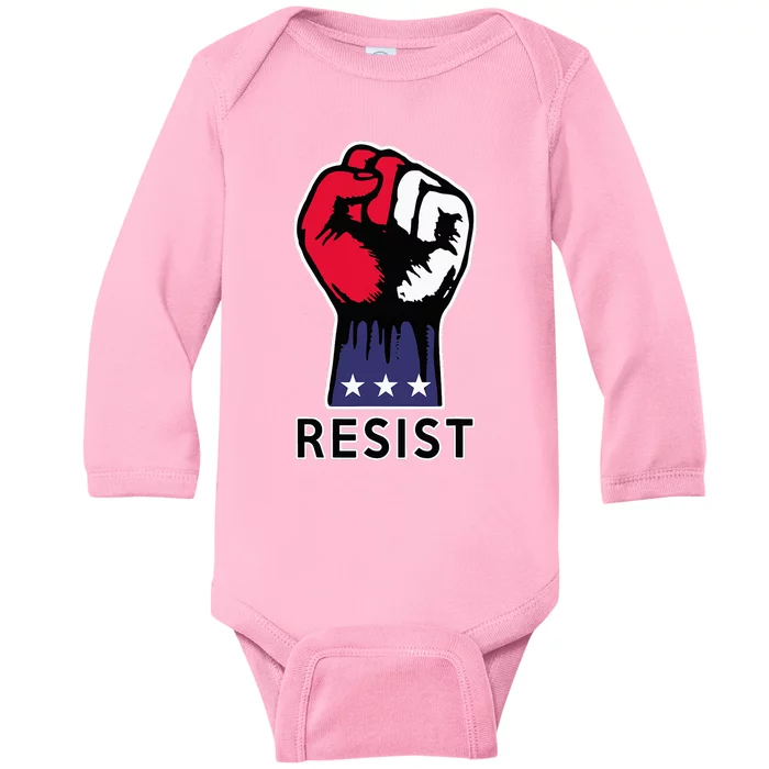 Resistance Fist Fight The Trump Agenda In Usa Baby Long Sleeve Bodysuit