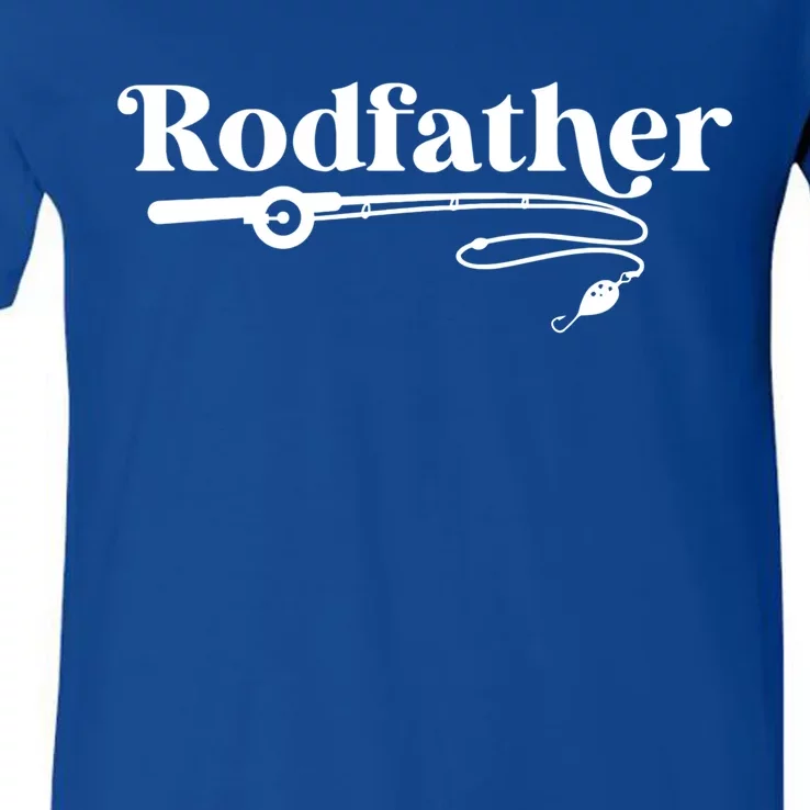 Rodfather Fishing Fisher Dad Funny Fishing Fathers Day Gift V-Neck T-Shirt