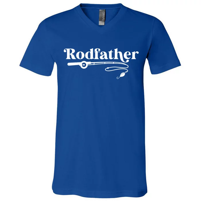 Rodfather Fishing Fisher Dad Funny Fishing Fathers Day Gift V-Neck T-Shirt