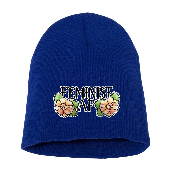 Retro Flower Feminist Af Cool Gift Short Acrylic Beanie