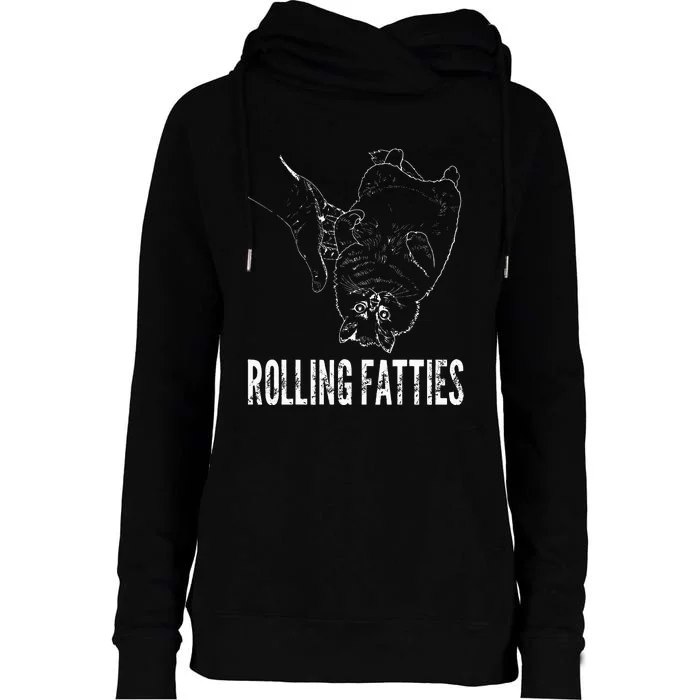 Rollin Fatties Funny Fat Kitty Cat Womens Funnel Neck Pullover Hood