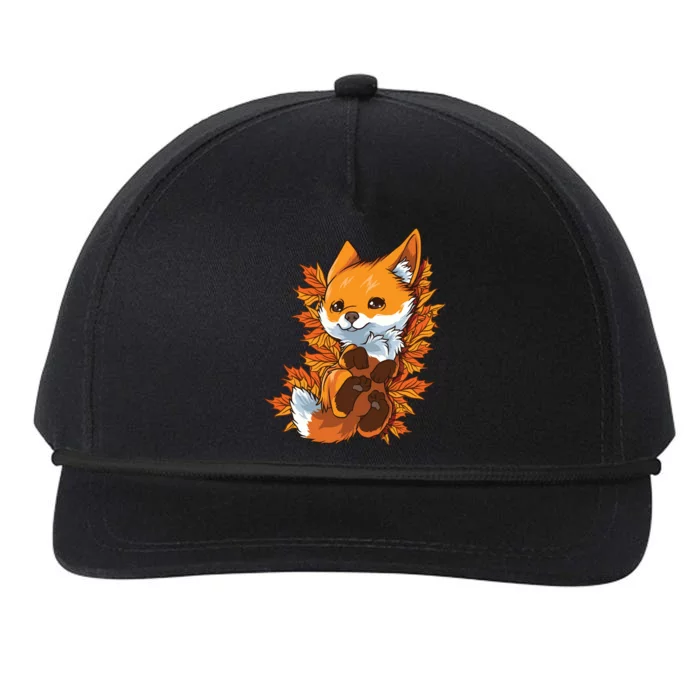 Red Forest Fox Baby Animal Autumn Fall Leaves Snapback Five-Panel Rope Hat