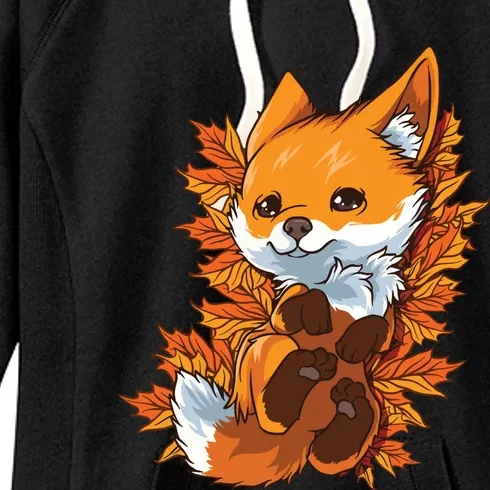 Red Forest Fox Baby Animal Autumn Fall Leaves Women's Fleece Hoodie