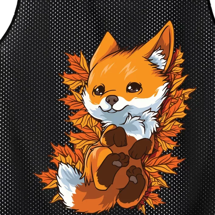 Red Forest Fox Baby Animal Autumn Fall Leaves Mesh Reversible Basketball Jersey Tank