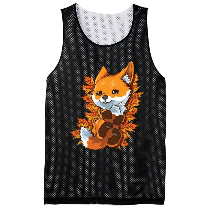 Red Forest Fox Baby Animal Autumn Fall Leaves Mesh Reversible Basketball Jersey Tank