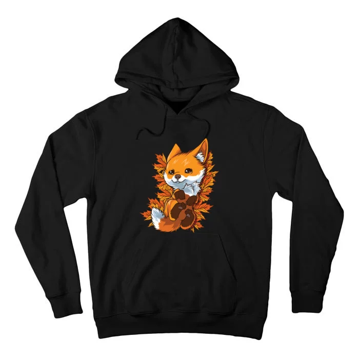 Red Forest Fox Baby Animal Autumn Fall Leaves Tall Hoodie