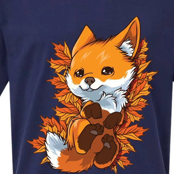 Red Forest Fox Baby Animal Autumn Fall Leaves Sueded Cloud Jersey T-Shirt