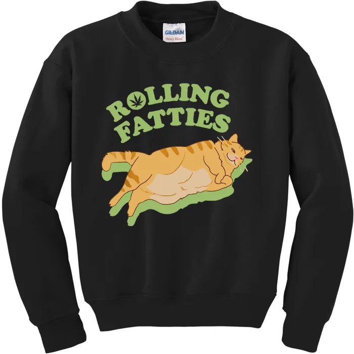 Rolling Fatties Funny Weed Cat Marijuana Kids Sweatshirt