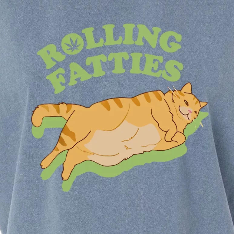 Rolling Fatties Funny Weed Cat Marijuana Garment-Dyed Women's Muscle Tee