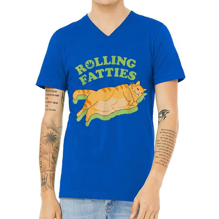 Rolling Fatties Funny Weed Cat Marijuana V-Neck T-Shirt