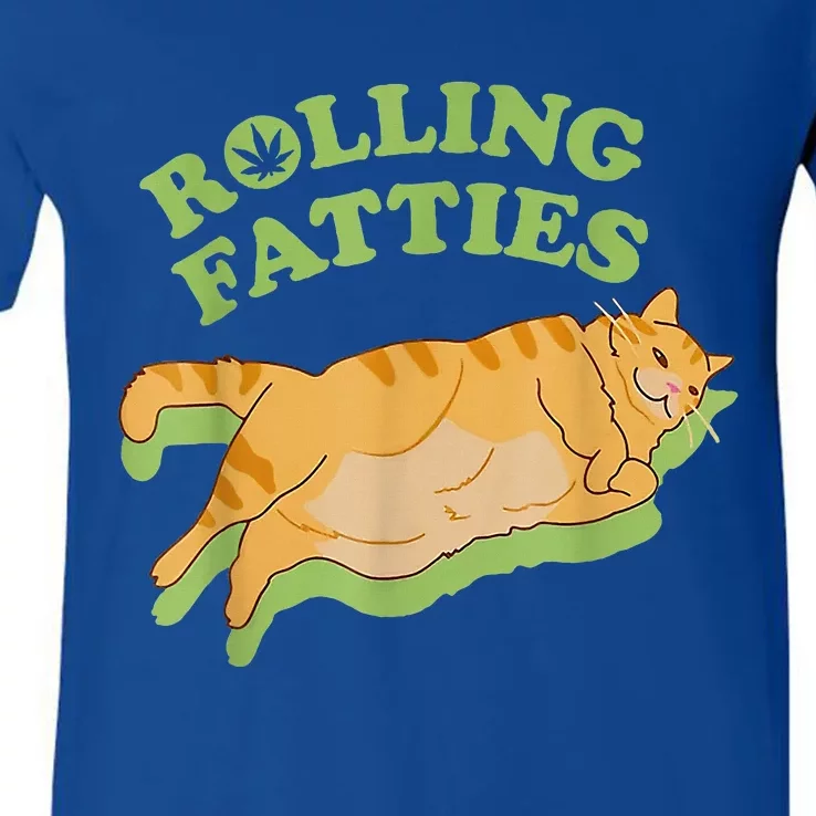 Rolling Fatties Funny Weed Cat Marijuana V-Neck T-Shirt