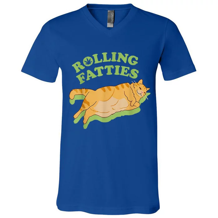 Rolling Fatties Funny Weed Cat Marijuana V-Neck T-Shirt