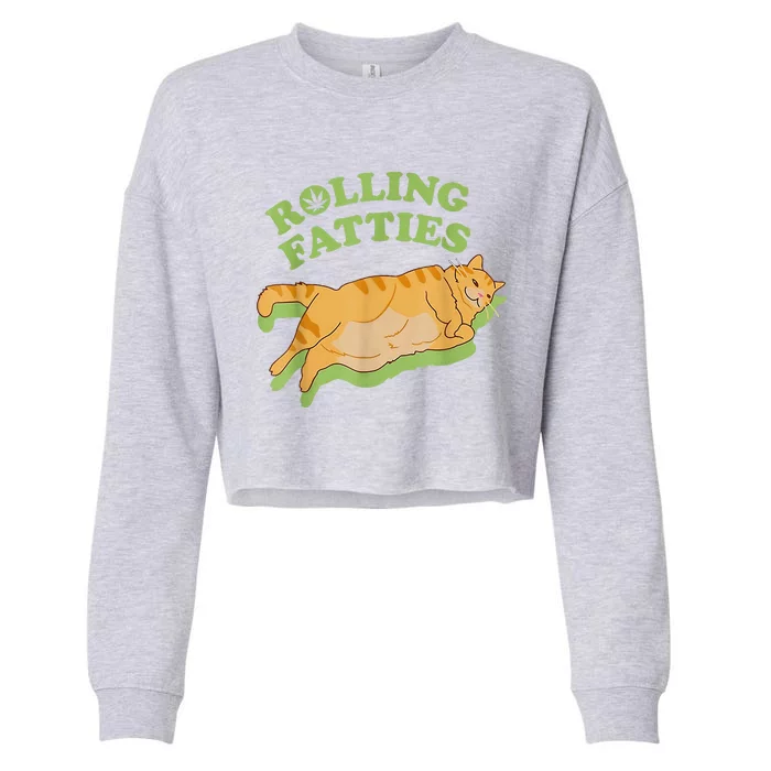 Rolling Fatties Funny Weed Cat Marijuana Cropped Pullover Crew