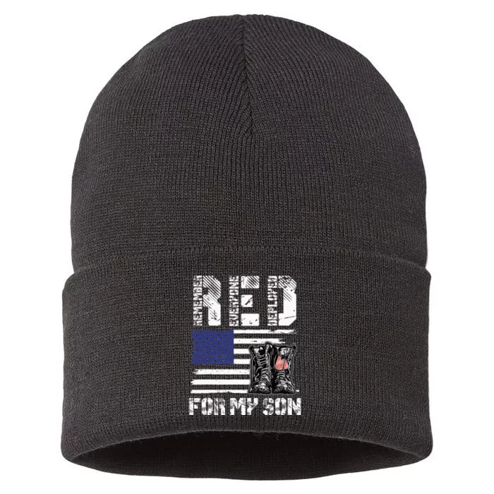 RED Friday For My Son Remember Everyone Deployed Military Sustainable Knit Beanie