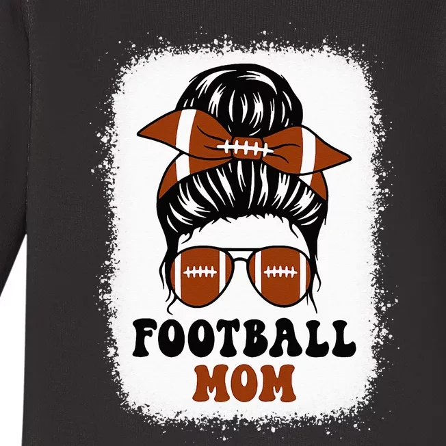 Retro Fantasy Football Mom Life Game Day Bleached Messy Bun Baby Long Sleeve Bodysuit