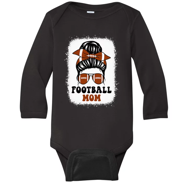 Retro Fantasy Football Mom Life Game Day Bleached Messy Bun Baby Long Sleeve Bodysuit