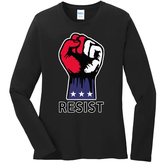 Resistance Fist Fight The Trump Agenda In Usa Ladies Long Sleeve Shirt