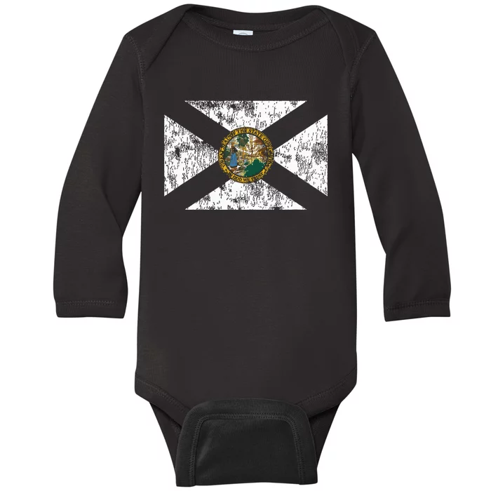 Retro Florida Fl Flag Souvenir Gift Baby Long Sleeve Bodysuit