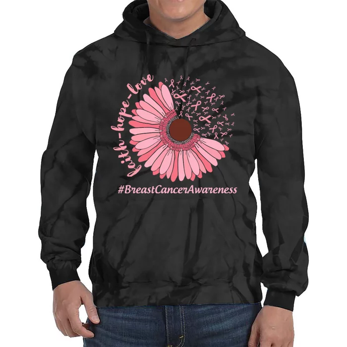 Ribbon Flower Faith Hope Love Breast Cancer Awareness Month Tie Dye Hoodie