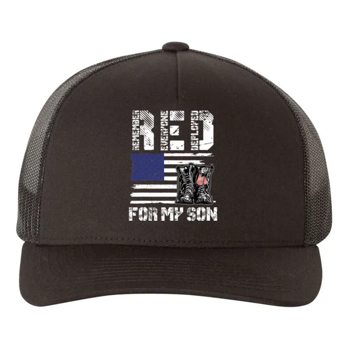 Red Friday For My Son Remember Everyone Deployed Military Yupoong Adult 5-Panel Trucker Hat