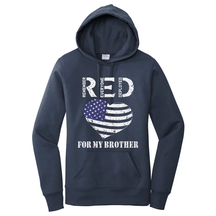 Red Friday For My Brother Remember Everyone Deployed Us Flag Women's Pullover Hoodie