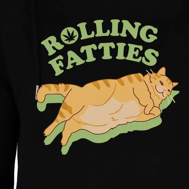 Rolling Fatties Funny Weed Cat Marijuana Womens Funnel Neck Pullover Hood