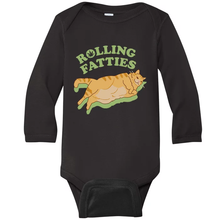 Rolling Fatties Funny Weed Cat Marijuana Baby Long Sleeve Bodysuit